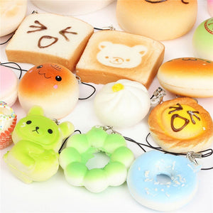 30 Random Kawaii Squishies Bun Toast Donut Bread Squishy Cat Charm Set